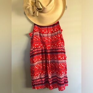 XL No Boundaries Red Floral Printed Sun Dress with pockets and spaghetti straps.